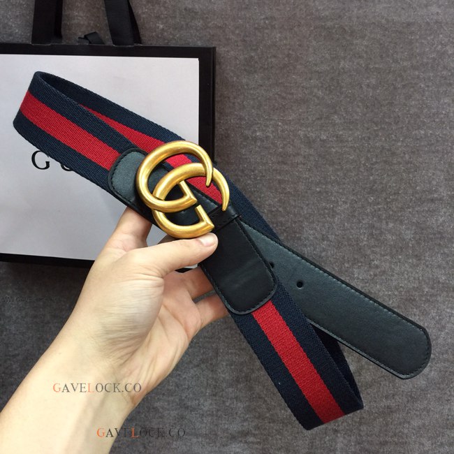 Mens Gucci Belt Signature Red Dark Blue Stripe Gold Buckle Mens Gucci Belt Signature Red Dark Blue Stripe Gold Buckle